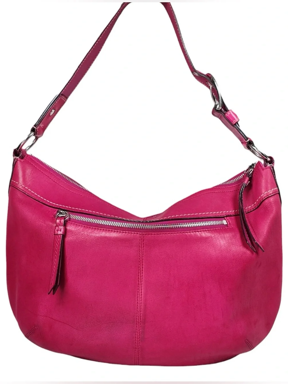 2009 Coach SoHo Pleated Leather Hobo Shoulder Bag Hot Pink Buckle F13731 Purse